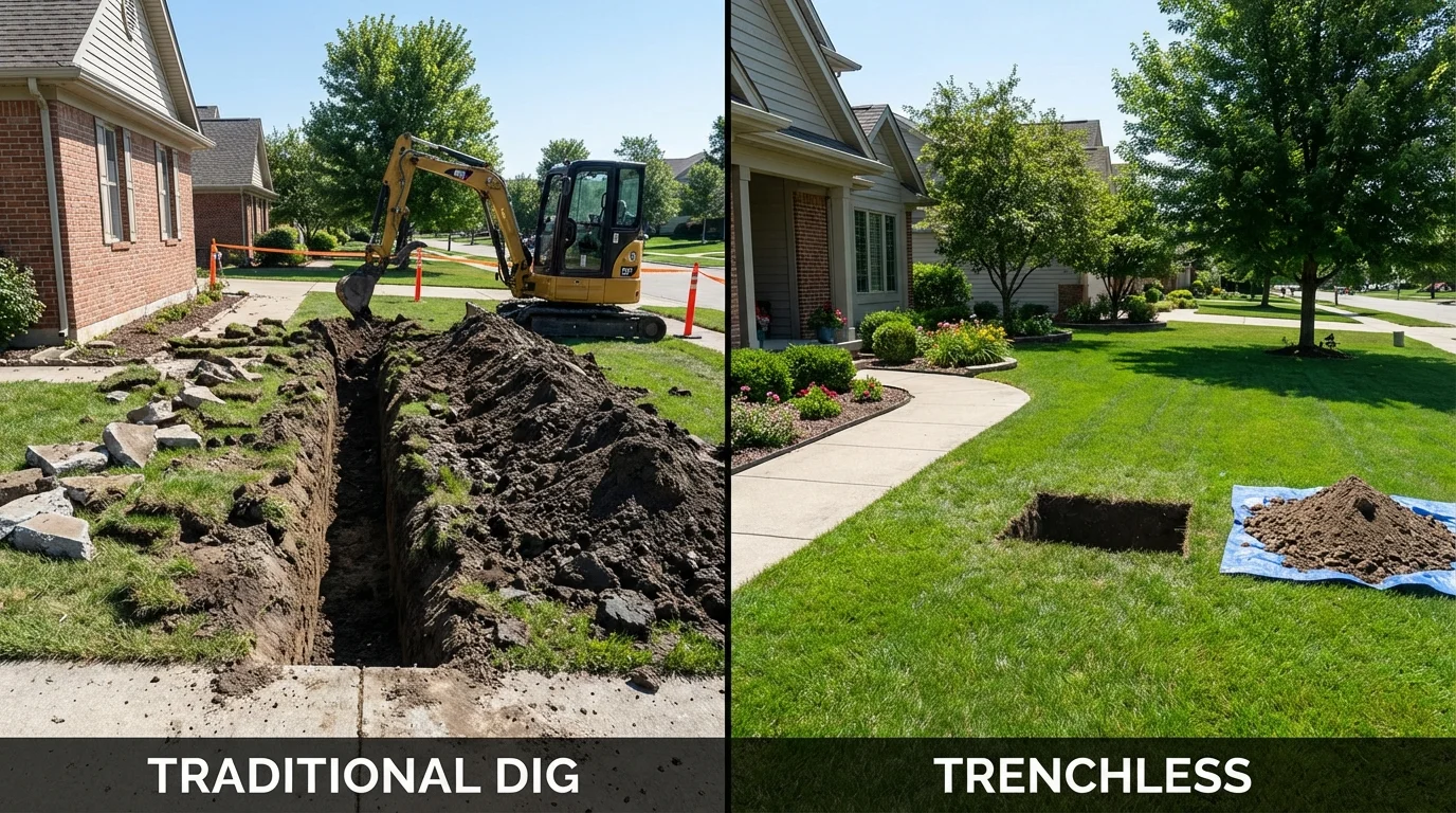 Trenchless sewer repair with minimal yard damage versus traditional excavation in Cool, CA